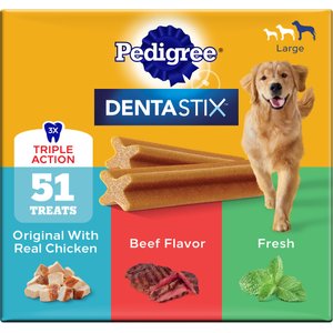 Pedigree Dentastix Large Original Chicken, Beef Flavor & Fresh Mint Flavor Variety Pack Dental Dog Treats, 51 count