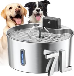 Voluas Indoor Wireless Battery Operated Automatic Stainless Steel Dispenser Dog & Cat Water Fountain with Ultra-Silence Pump, Silver, 7-L
