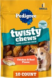 Pedigree Twisty Chews Chicken & Beef Flavor Long-Lasting Hard Chew Dog Treats, Small, 10 count