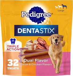 Pedigree Dentastix Dual Flavored Bacon & Chicken Flavored Large Dental Dog Treats, 32 count