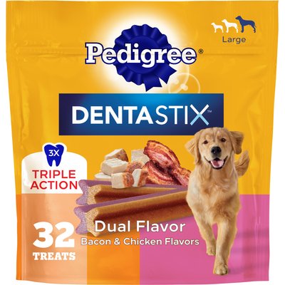 Pedigree Pedigree Dentastix Dual Flavored Bacon & Chicken Flavored Large Dental Dog Treats, 32 count