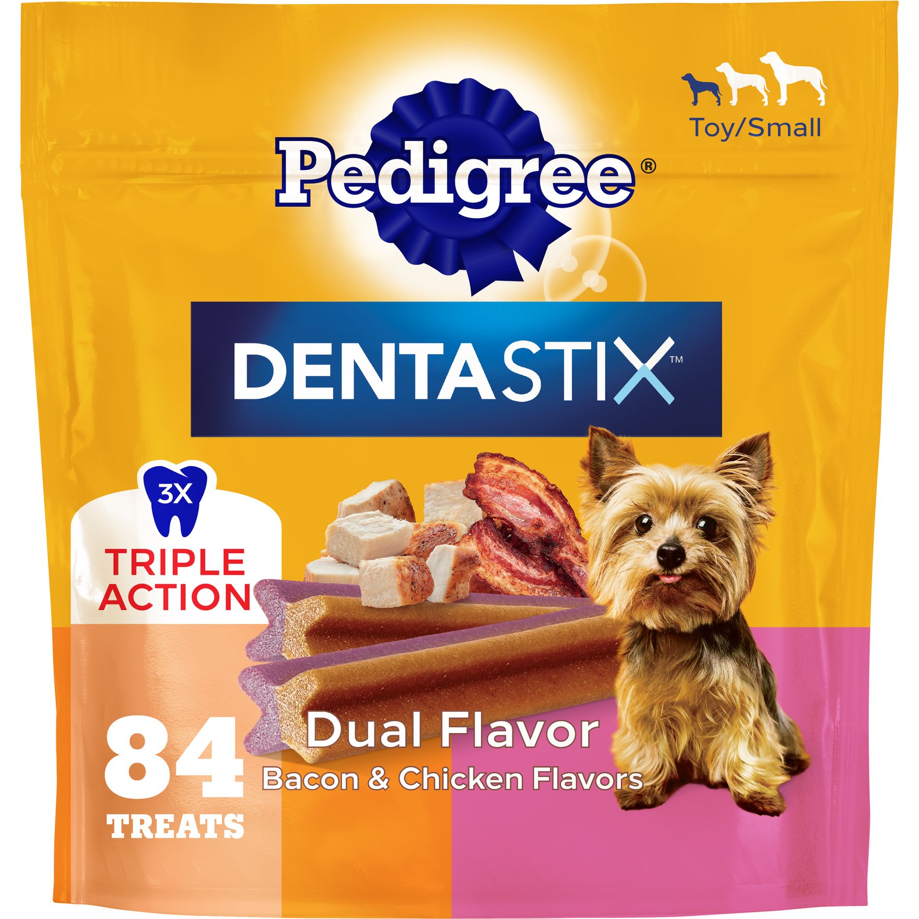 Pedigree Dentastix Dual Flavored Bacon & Chicken Flavored Mini Dental Dog Treats, 168 count bundle