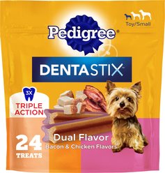 Pedigree Dentastix Dual Flavored Bacon & Chicken Flavored Mini Dental Dog Treats, 24 count