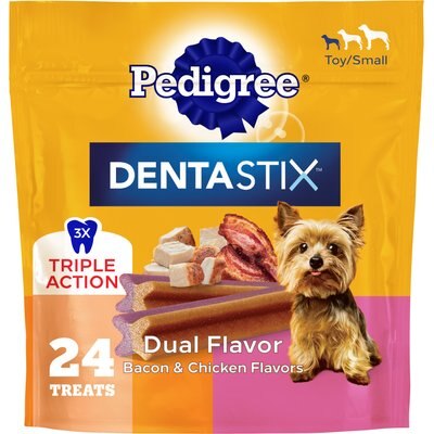 Pedigree Pedigree Dentastix Dual Flavored Bacon & Chicken Flavored Mini Dental Dog Treats, 24 count