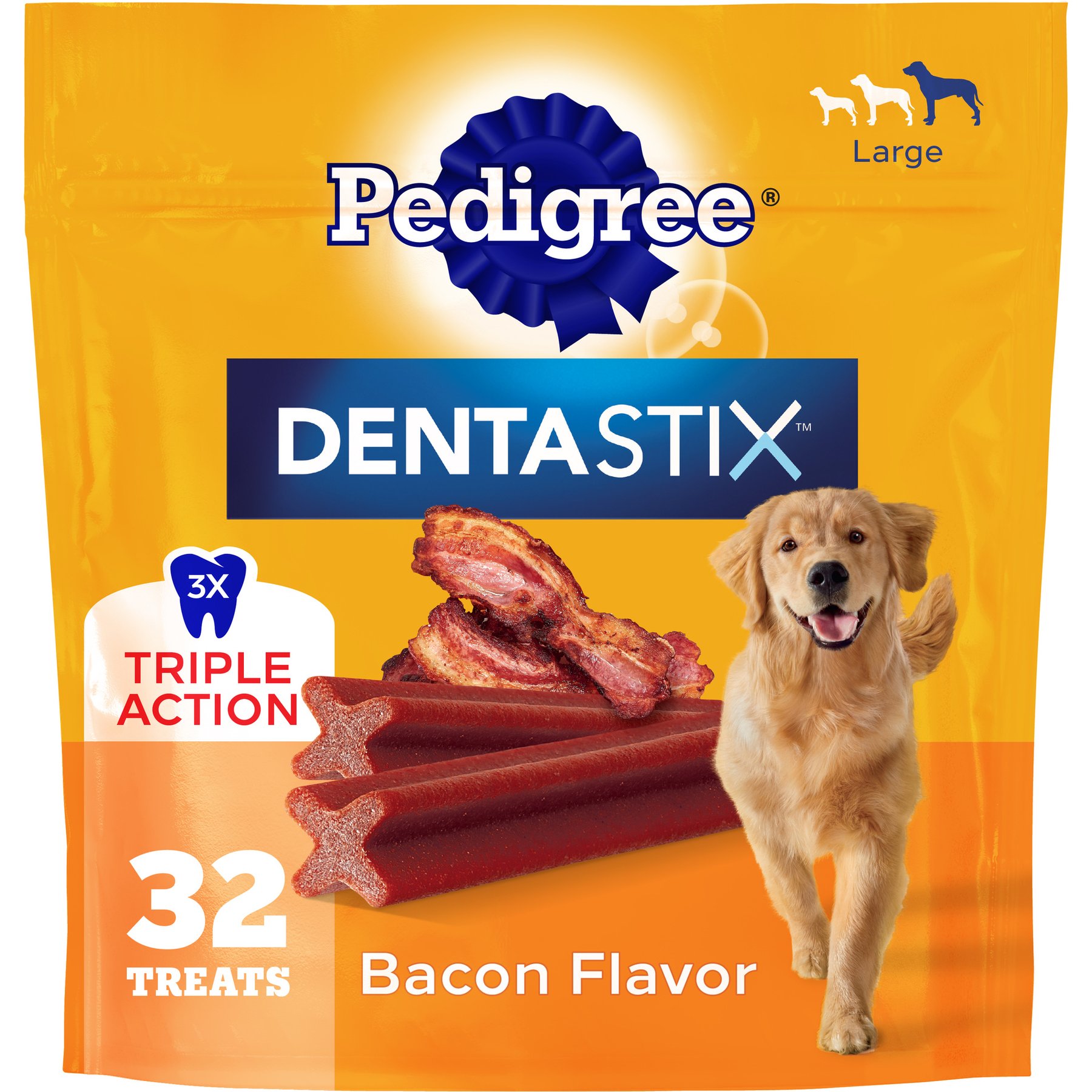 Pedigree Dentastix Bacon Flavor Large Dental Dog Treats, 32 count