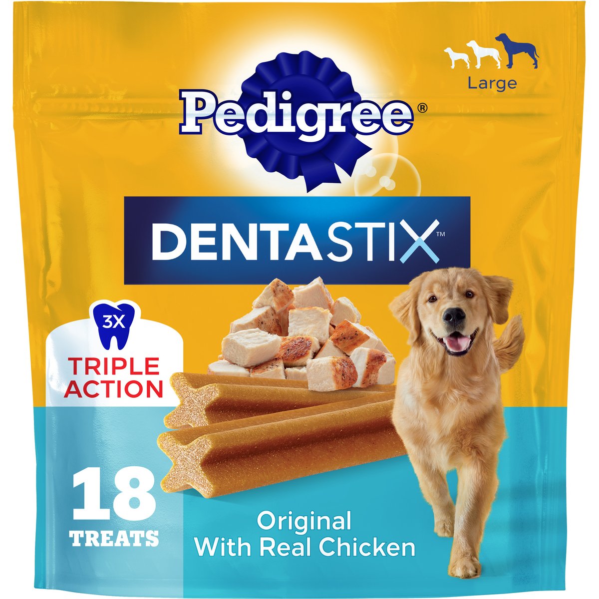 Pedigree Dentastix Large Original Chicken Flavor Dental Dog Treats, 18 count