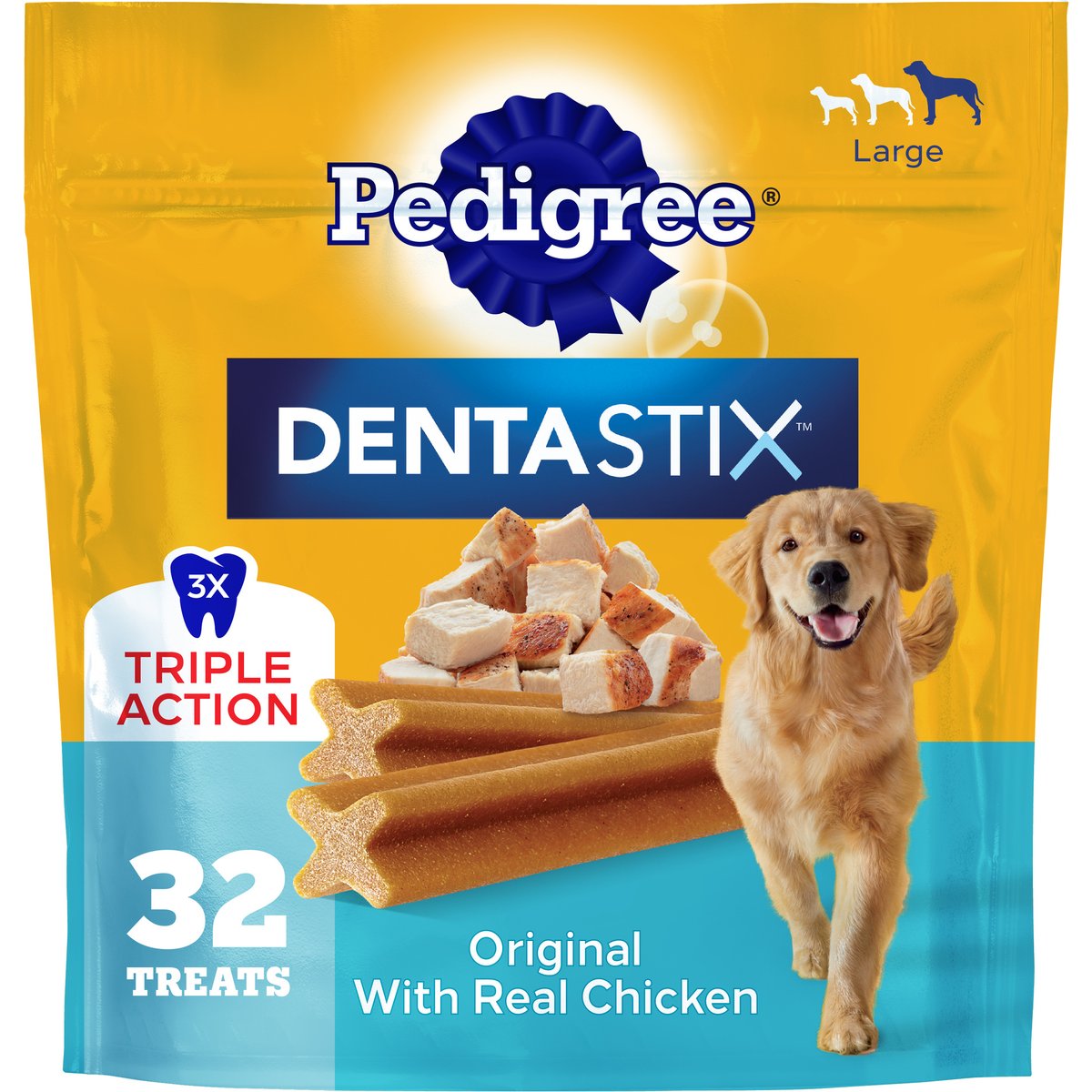 Pedigree Dentastix Large Original Chicken Flavor Dental Dog Treats, 64 count bundle