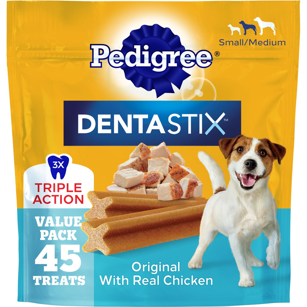 Pedigree Dentastix Small/Medium Original Chicken Flavor Dental Dog Treats, 45 count