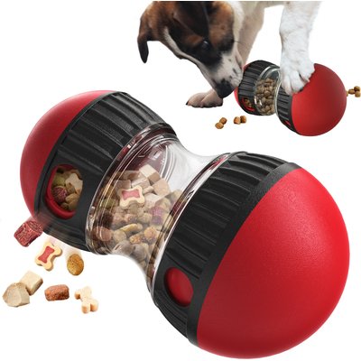 Dudpud Dudpud Interactive Mental Stimulation Rolling Treat Dispenser Ball & Slow Feeder Bowl Combo Set Dog Puzzle Toy, Red, Large