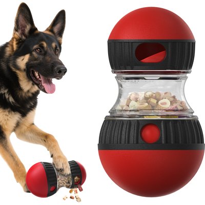 Dudpud Dudpud Interactive Mental Stimulation Rolling Treat Dispenser Ball & Slow Feeder Bowl Combo Set Dog Puzzle Toy, Red, X-Large