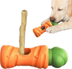 Dudpud 2-in-1 Durable Carrot Bully Stick Holder & Dog Chew Toy, Orange