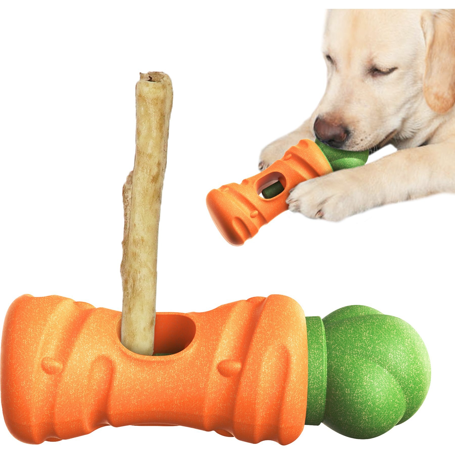 Dudpud 2-in-1 Durable Carrot Bully Stick Holder & Dog Chew Toy, Orange