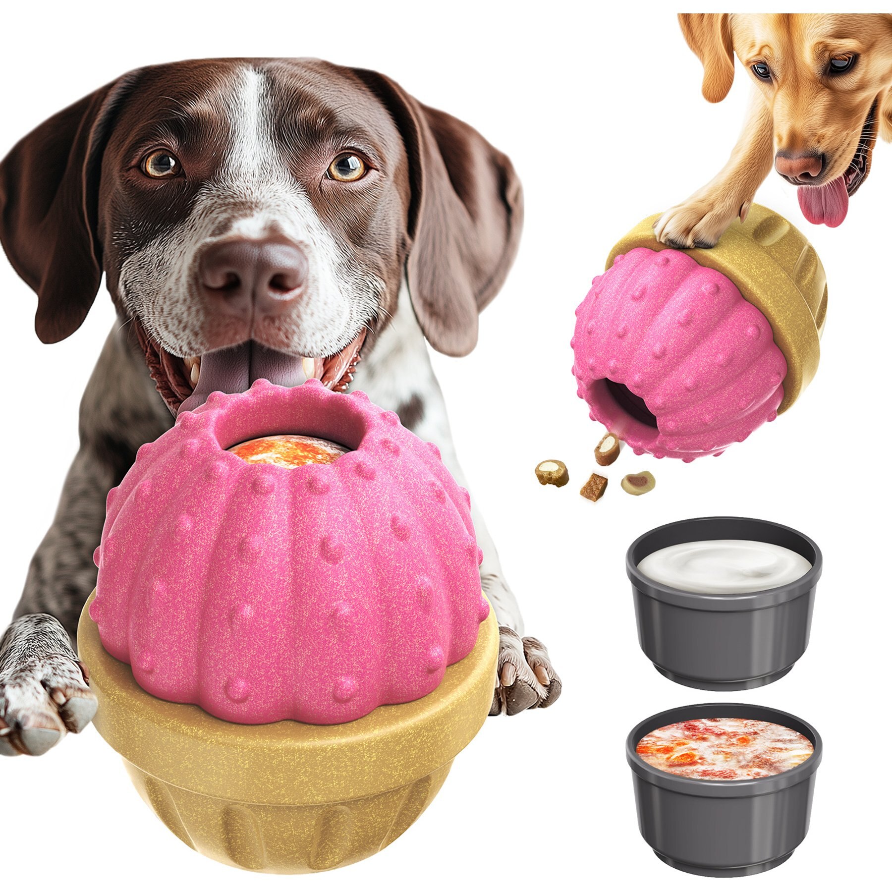 Dudpud 3-in-1 Cactus Fillable Freeze Enrichment Dog Treat Dispenser Chew Toy Pink