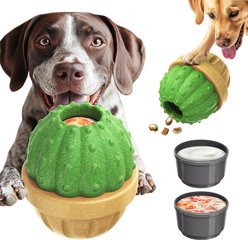Dudpud 3-in-1 Cactus Fillable Freeze Enrichment Dog Treat Dispenser Chew Toy, Green