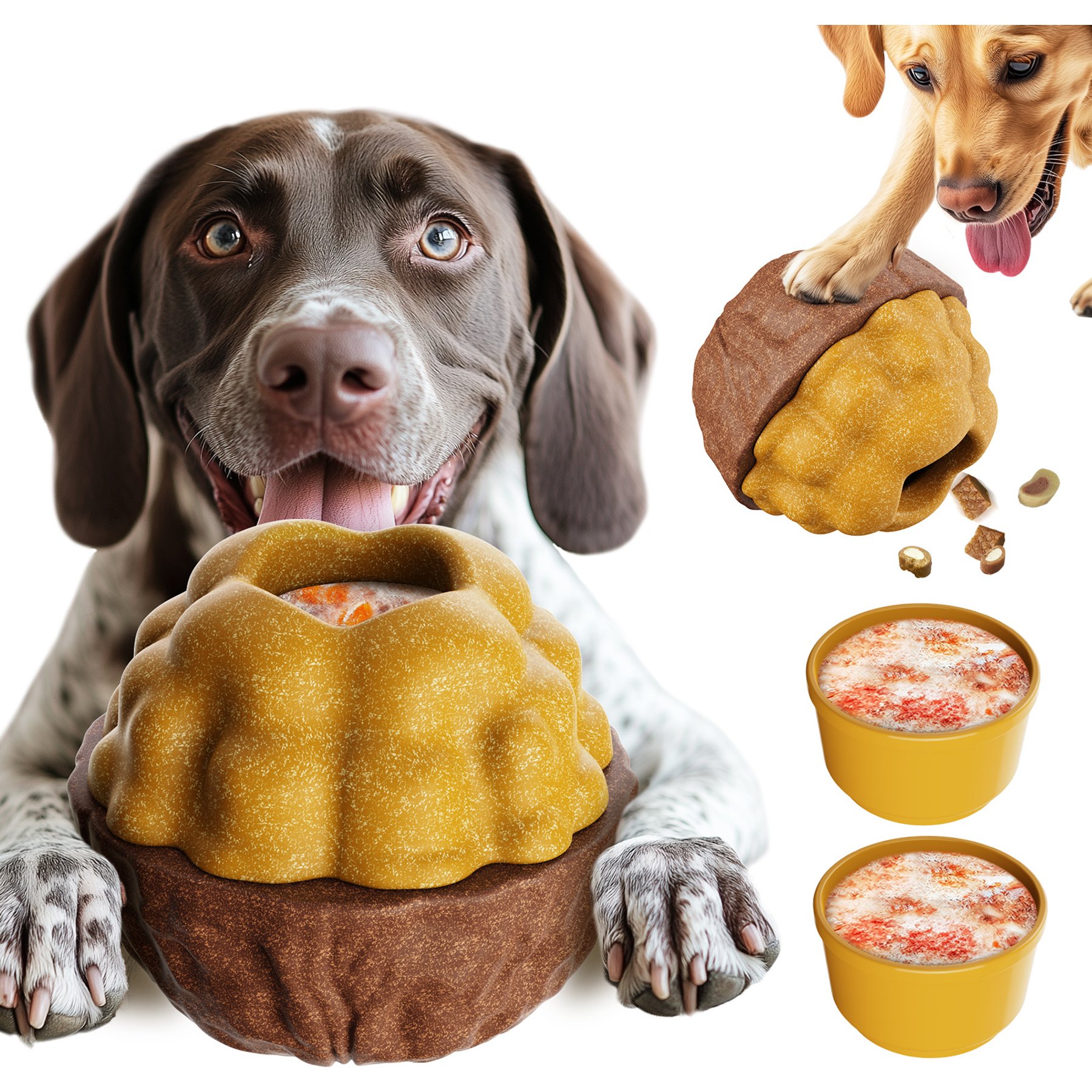 Dudpud 3-in-1 Walnut Fillable Freeze Enrichment Dog Treat Dispenser Chew Toy, Brown