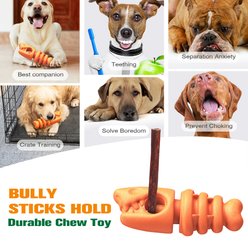 Dudpud 2-in-1 Durable Fish Bone Bully Stick Holder & Dog Chew Toy, Orange slide 2 of 6