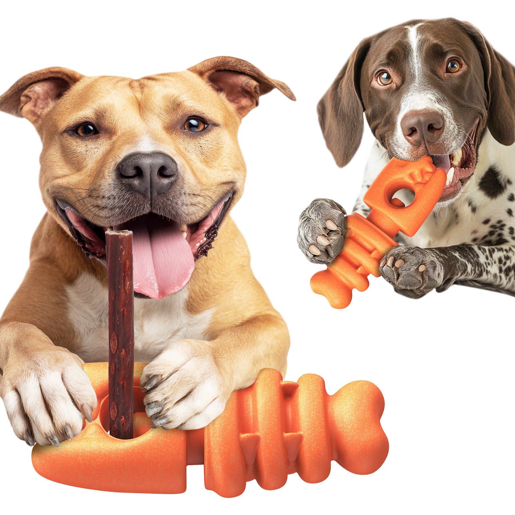 Dudpud 2-in-1 Durable Fish Bone Bully Stick Holder & Dog Chew Toy, Orange