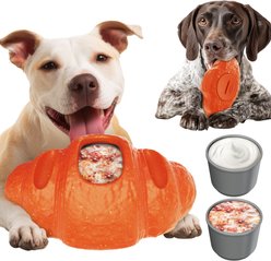 Dudpud 2-in-1 Durable Croissant Fillable Freeze Enrichment Dog Chew Toy, Orange