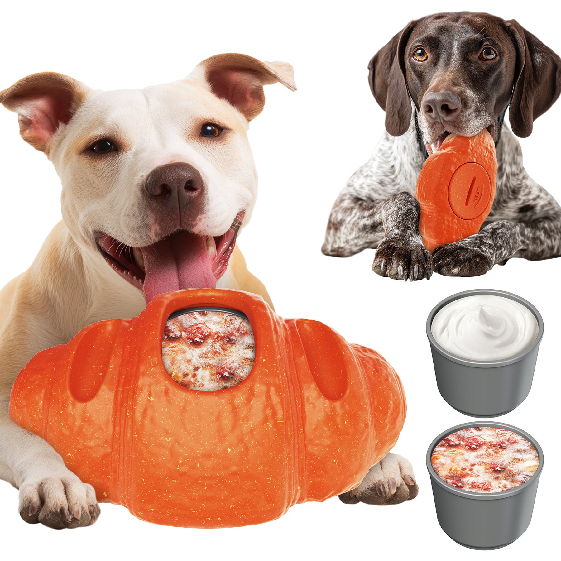 Dudpud 2-in-1 Durable Croissant Fillable Freeze Enrichment Dog Chew Toy, Orange