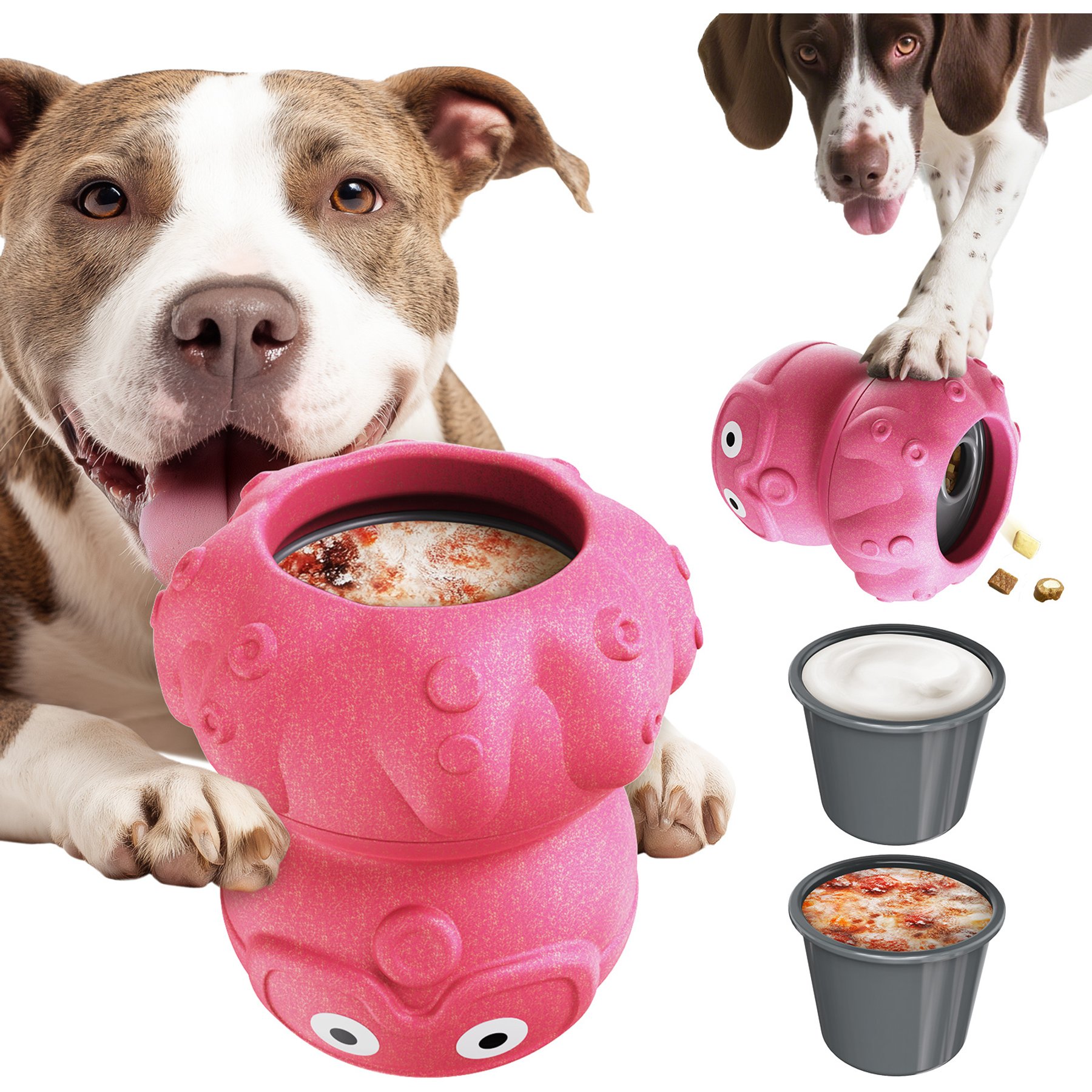 Dudpud 3-in-1 Octopus Fillable Freeze Enrichment Dog Treat Dispenser Chew Toy, Pink