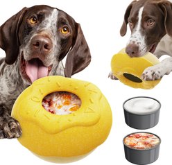 Dudpud 3-in-1 Donut Fillable Freeze Enrichment Dog Treat Dispenser Chew Toy, Yellow