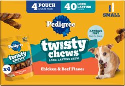 Pedigree Twisty Chews Chicken & Beef Flavor Long-Lasting Hard Chew Dog Treats, Small, 40 count
