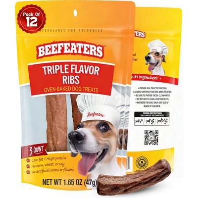 Beefeaters Beefeaters Triple Flavor Ribs Jerky Dog Treats, 1.65-oz, case of 12