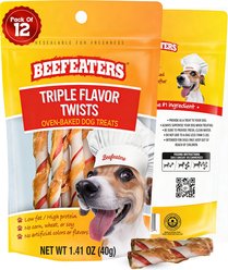 Beefeaters Triple Flavor Twists Jerky Dog Treats, 1.41-oz bag, case of 12
