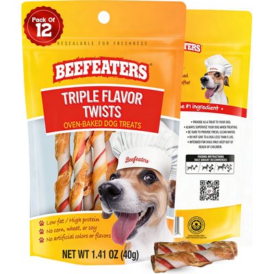 Beefeaters Beefeaters Triple Flavor Twists Jerky Dog Treats, 1.41-oz bag, case of 12