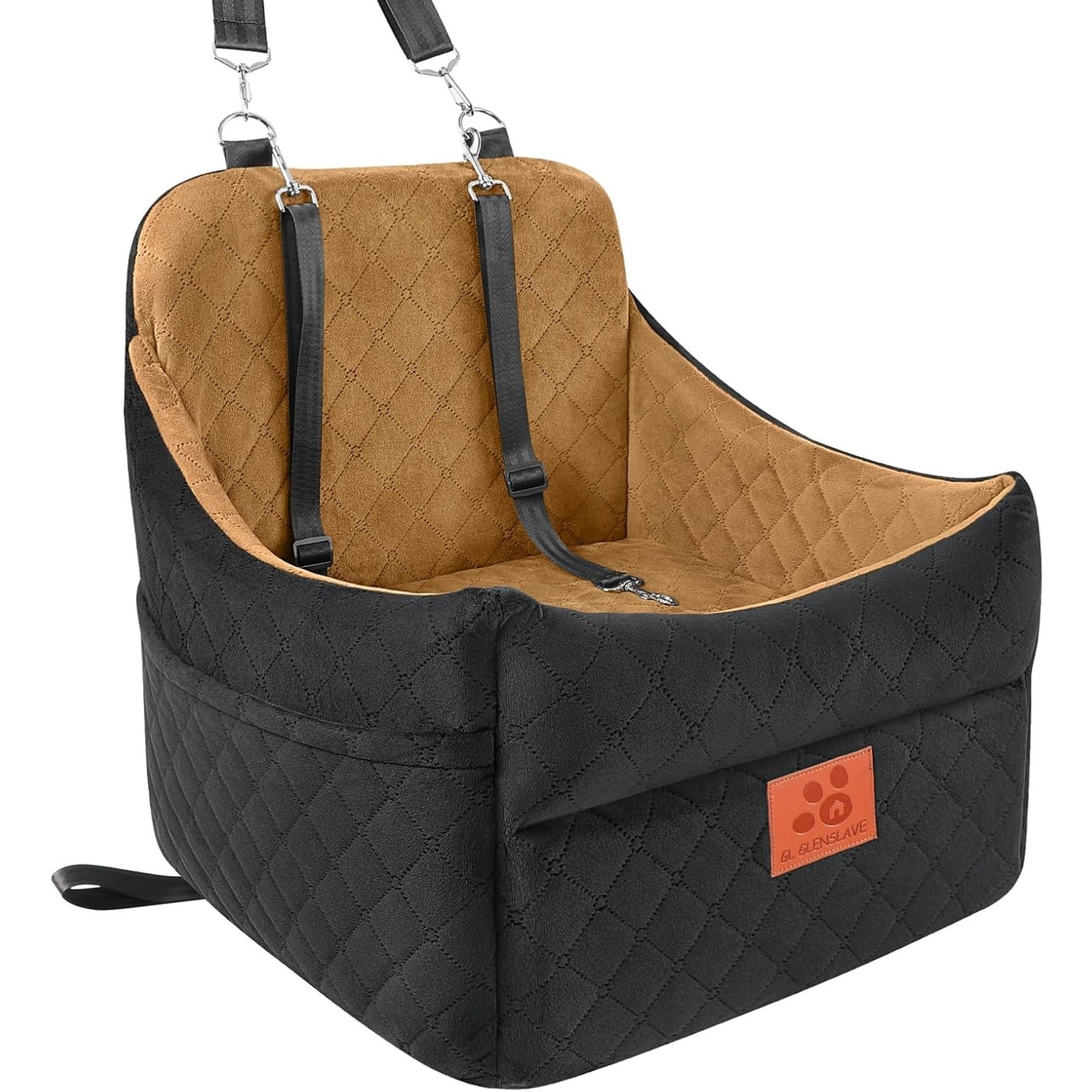 XIEEAOZEE Car Booster Seat for Small/Medium Dogs with Thick Cushion, 17.8 x 17.8 x 18.9-in, Black/Coffee