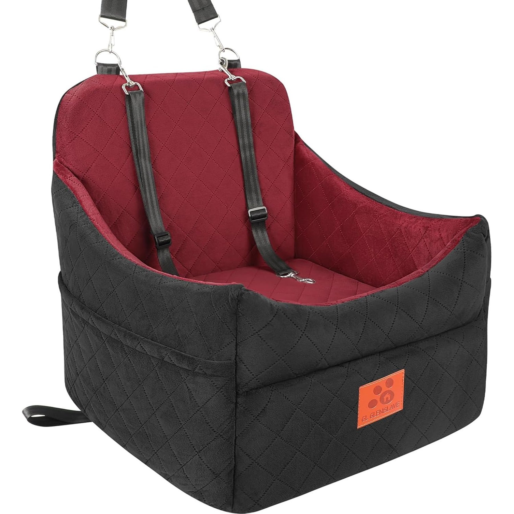 XIEEAOZEE Car Booster Seat for Small/Medium Dogs with Thick Cushion, 17.8 x 17.8 x 18.9-in, Black/Red