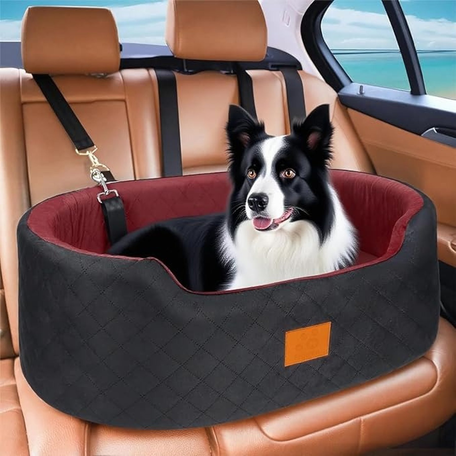XIEEAOZEE SUVs & Trucks Car Booster Seat for Medium Dogs, 31.44 x 19.6 x 11-in, Black/Red