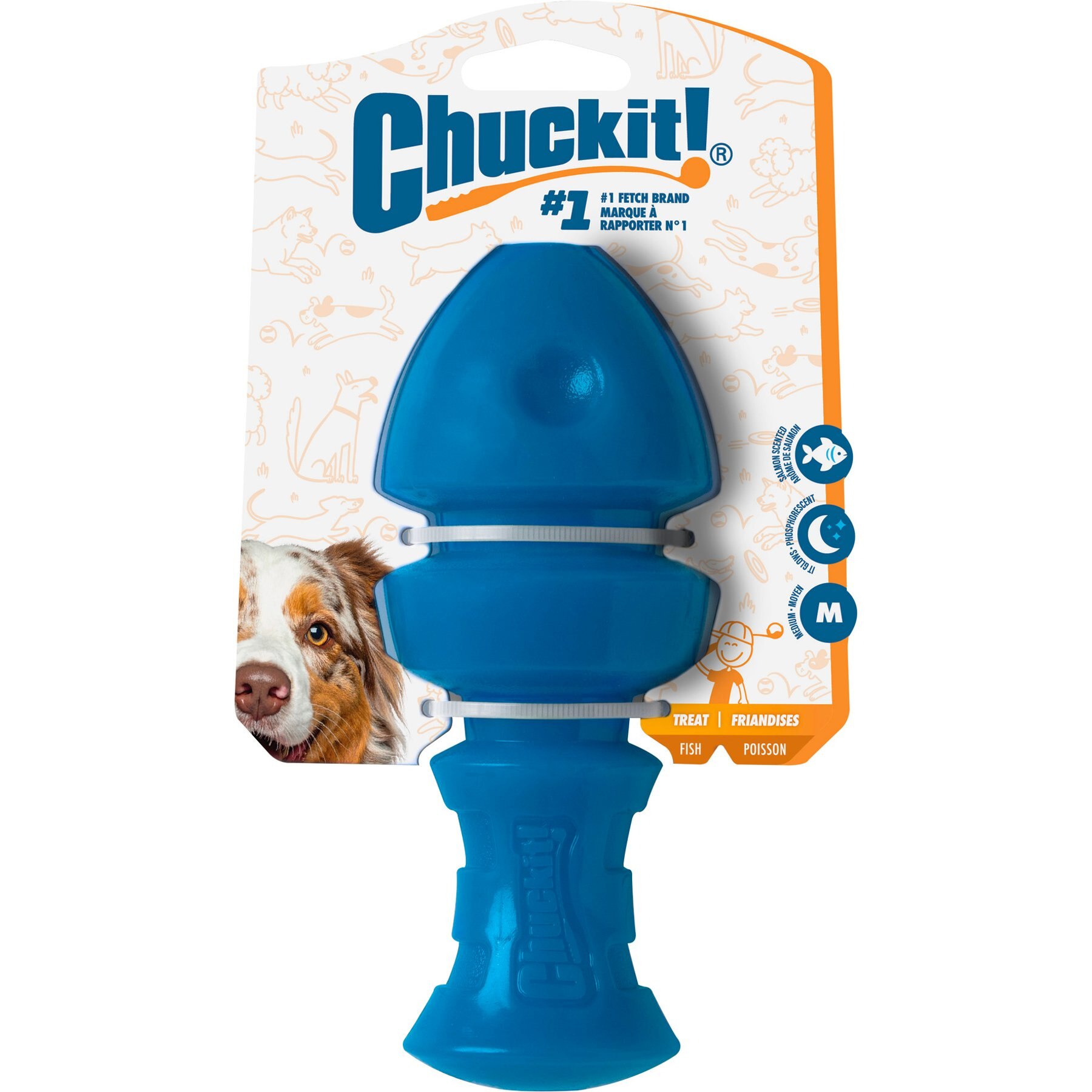 Chuckit! Bonze Salmon Crinkle Dog Chew Toy, Blue, Medium