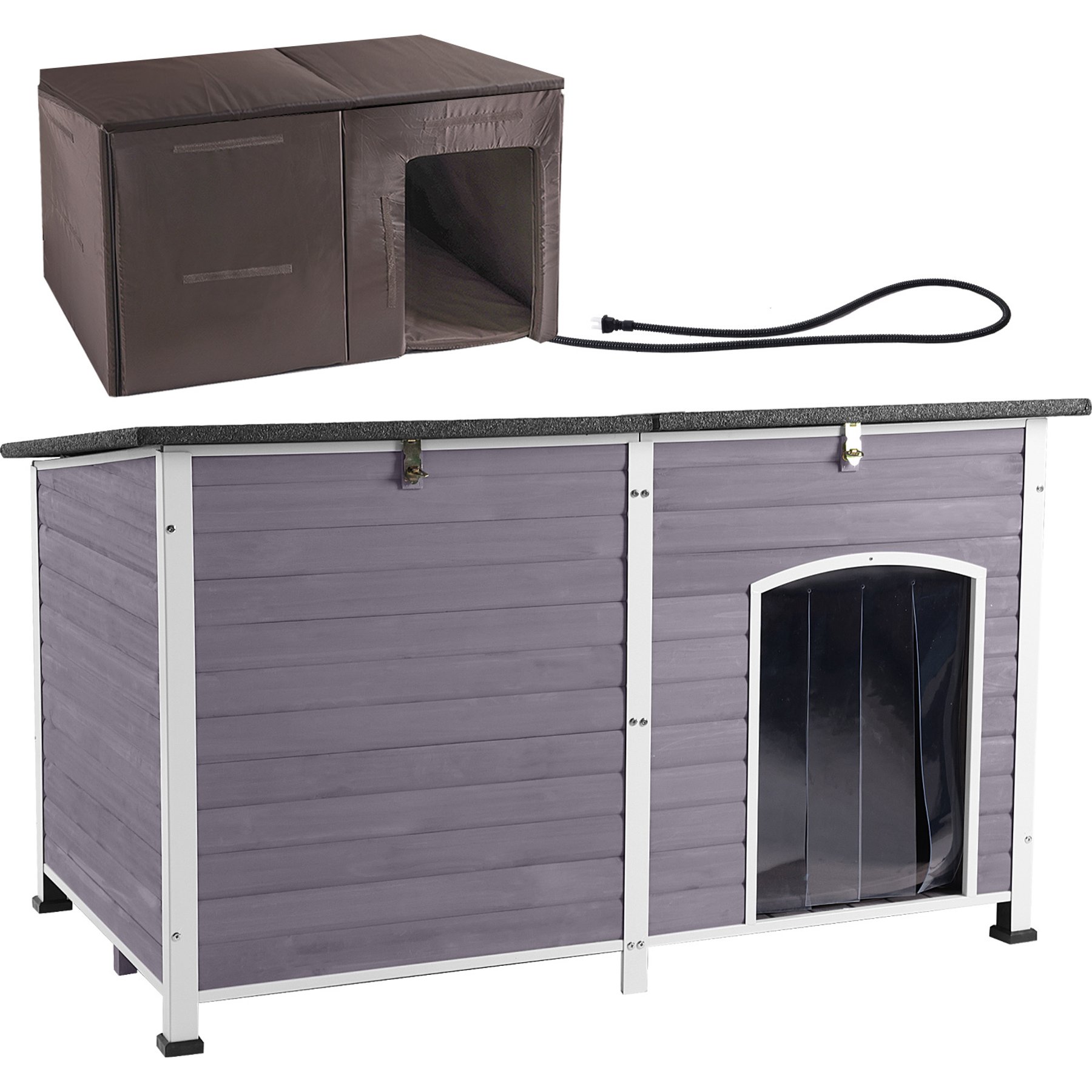 Aivituvin 59.1-in Heated Dog House with Heating Pad, Gray