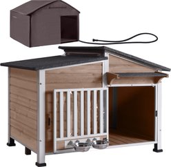 Aivituvin Heated Insulated Metal Frame Wooden Dog House, Brown