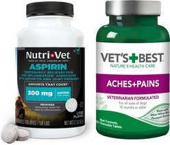 Vet's Best Aches + Pains Dog Supplement, 50 count & Nutri-Vet Aspirin for Medium & Large Dogs Chewables, 75 count