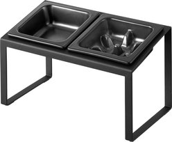 Yamazaki Home Tower Slow Feeder Dog & Cat Bowl Set with Stand, Black, 0.75-cup