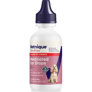 Vetnique Labs OticBliss Advanced Vet Strength Medicated Ear Infection Drops for Hydrocortisone & MicroSilver BG for Dog & Cat, 1.8-fl oz bottle