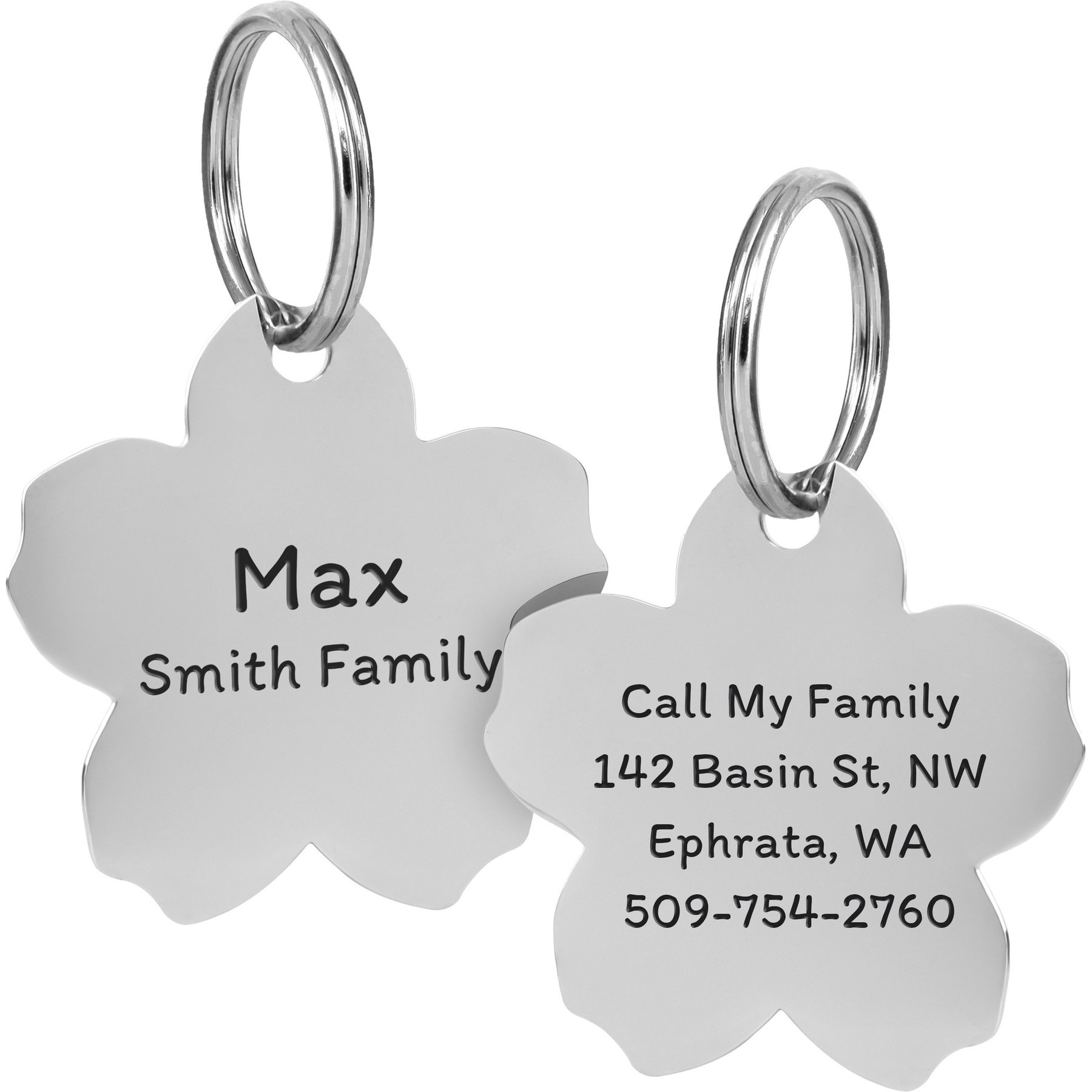 GoTags Flower Personalized Stainless Steel Dog & Cat ID Tag, Silver, Regular