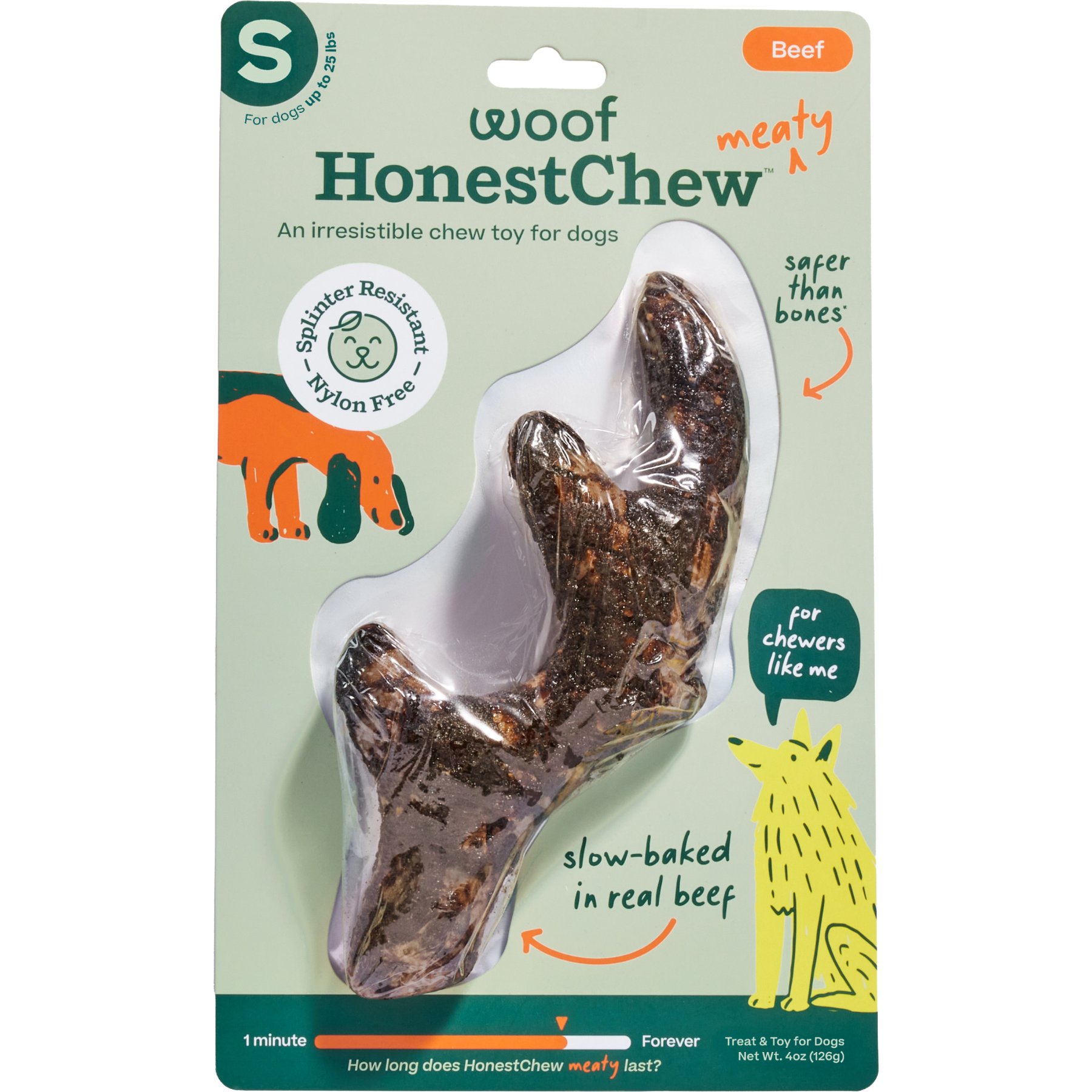 Woof HonestChew Meaty Beef Antler-shaped Plant-based Dog Chew Bone