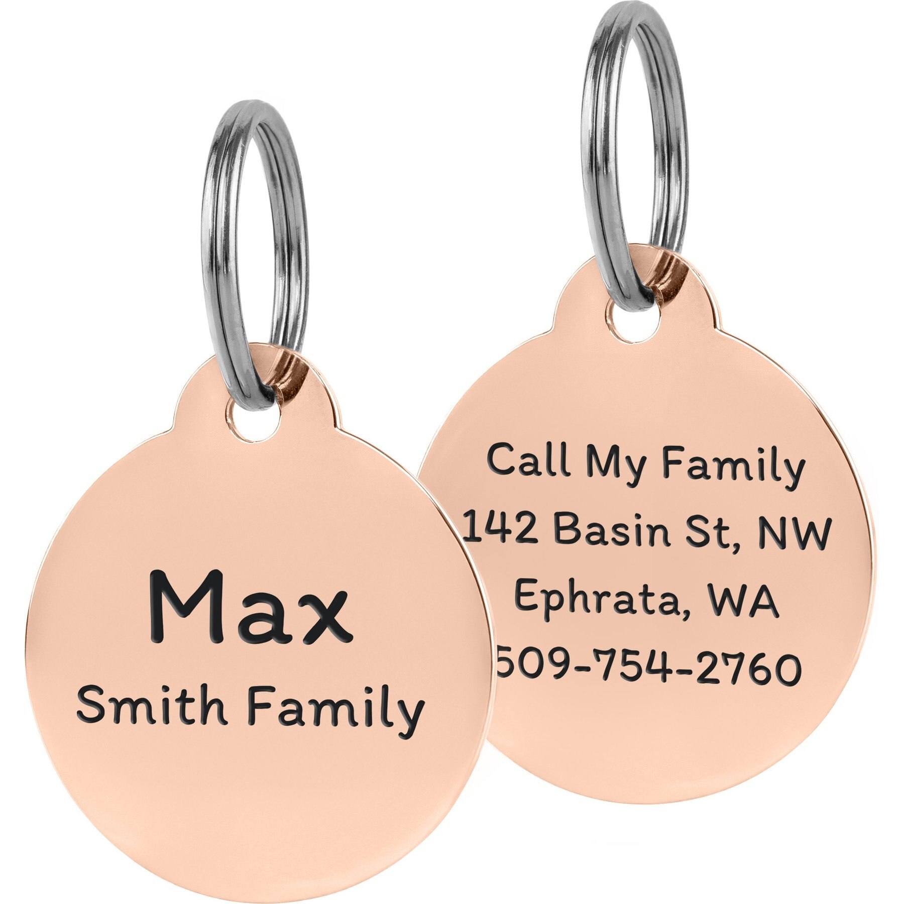 GoTags Round Personalized Stainless Steel Dog & Cat ID Tag, Rose Gold, Regular
