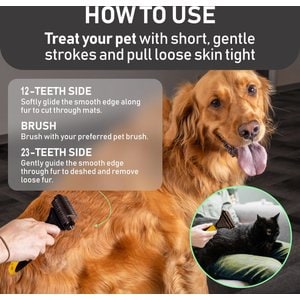 Pet Republique Dematting with 12+23 Dual-Side Blades Rake Matt Splitters Dog & Cat Brush, Yellow/Black