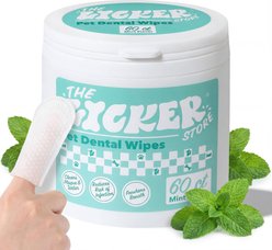 THE LICKER STORE Hypoallergenic Aloe Vera Leaf, Coconut Oil & Honey with Mint Scent Plaque Removal Dog Dental Wipes, 60 count