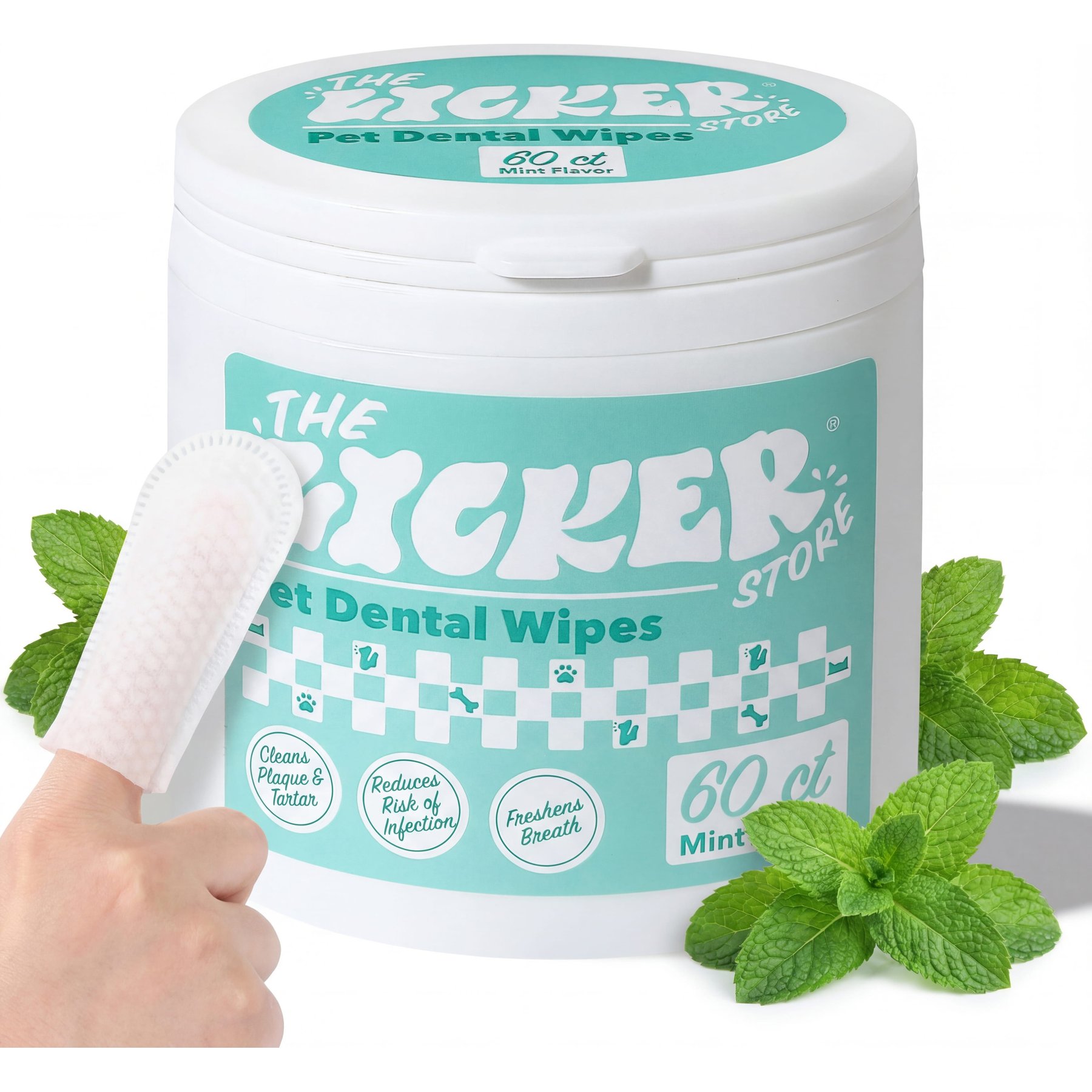 THE LICKER STORE Hypoallergenic Aloe Vera Leaf, Coconut Oil & Honey with Mint Scent Plaque Removal Dog Dental Wipes, 60 count