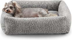 AIPERRO Rabbit Fur Adorable Leopard Print Pattern Square Dog Pillow Bed, Grey, Small