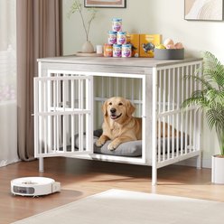 IronovaPets Single-Compartment Storage Cabinet Furniture Crate for Medium & Large Dogs, White, Medium: 40-in