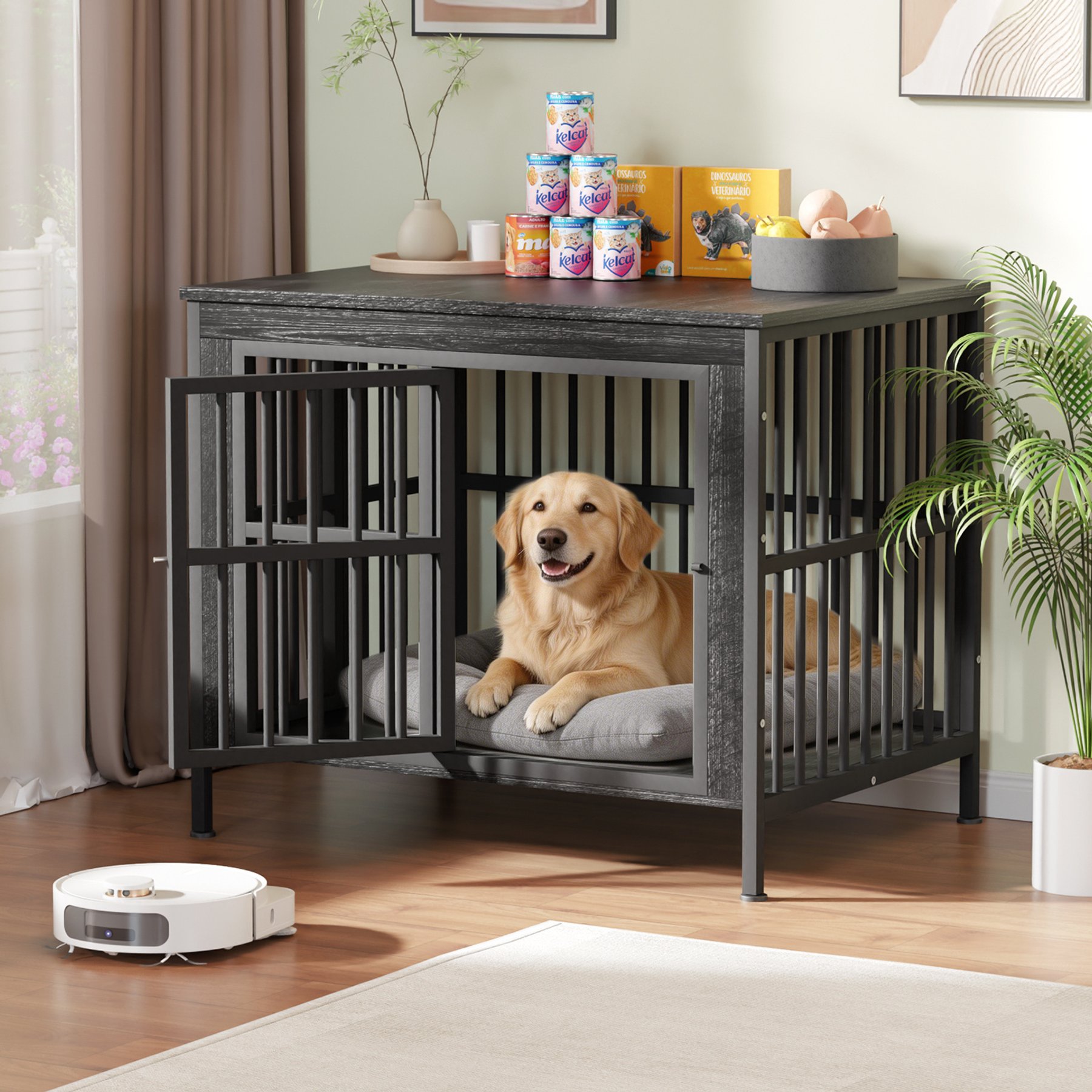 IronovaPets Single-Compartment Storage Cabinet Furniture Crate for Medium & Large Dogs, Black, Medium: 40-in