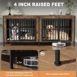 IronovaPets Double-Compartment Storage Cabinet Furniture Crate for Medium & Large Dogs, Medium: 78-in, Brown slide 2 of 9