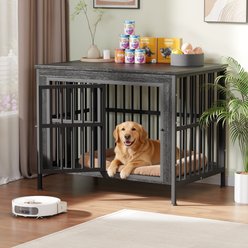 IronovaPets Single-Compartment Storage Cabinet Furniture Crate for Medium & Large Dogs, Black, Large: 45-in