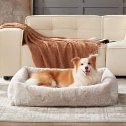 AIPERRO Rabbit Fur Adorable Leopard Print Pattern Square Dog Pillow Bed, Beige, Large